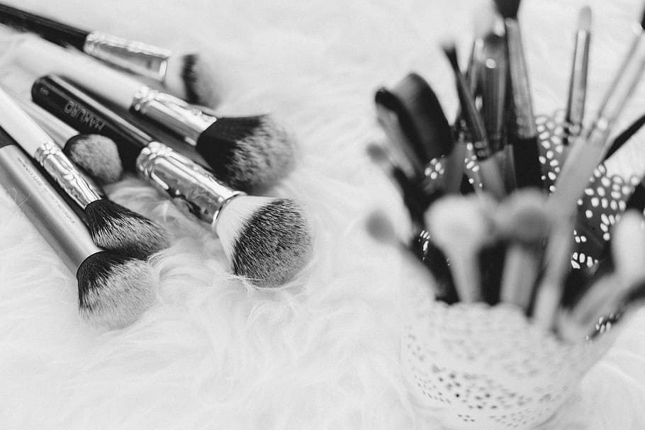 gray, black, handle, makeup brushes, white, textile, makeup, brush, things, kit