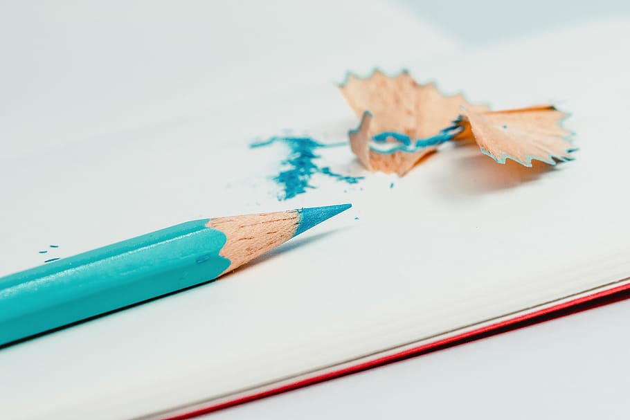 pencils, blue, colour pencils, pencil, pencil shavings, close-up, still life, writing instrument, art and craft, indoors