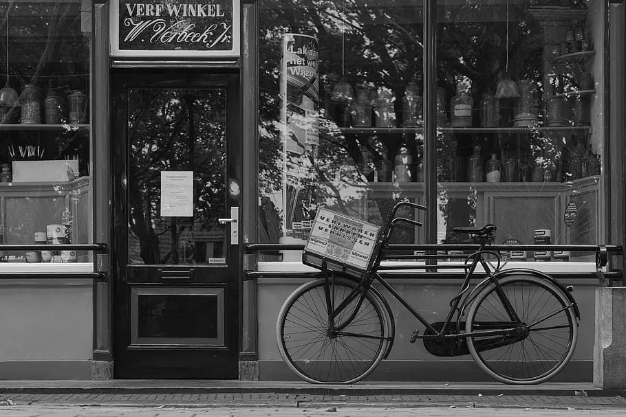 vendimia, tienda, bicicleta, holanda, holandés, viajes, ciudad, calle, urbano, al aire libre