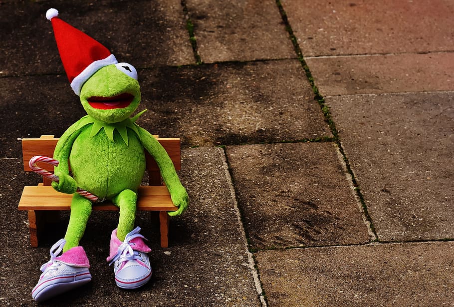 커밋, 개구리, 크리스마스, 산타 모자, 귀엽다, 이상한, 크리스마스 때, 인사말 카드, 그림, 장난감