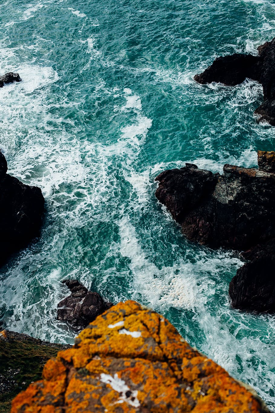 aerial, photography, cliff, ocean, sea, blue, water, nature, waves, rocks