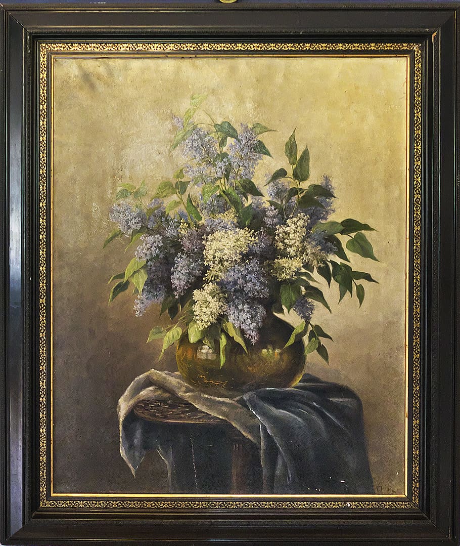 painting, still life, picture frame, frame, painted, canvas, alt art, artistically, plant, flower