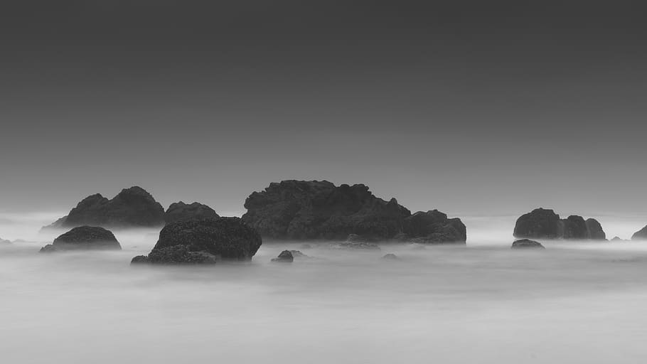 nature, landscape, fog, mountain, clouds, sky, travel, adventure, aerial, black and white