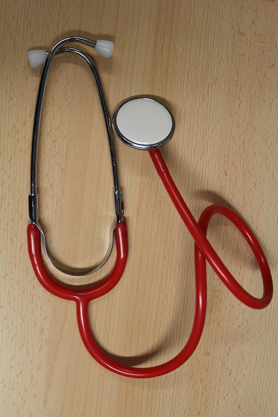 red, gray, sphygmomanometer, beige, wooden, surface, stethoscope, blood pressure, heart, investigation
