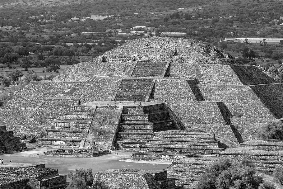 mexico, b n, moon, teotihuacan, pyramid, pyramids, ruins, culture, archaeological zone, chichen itza