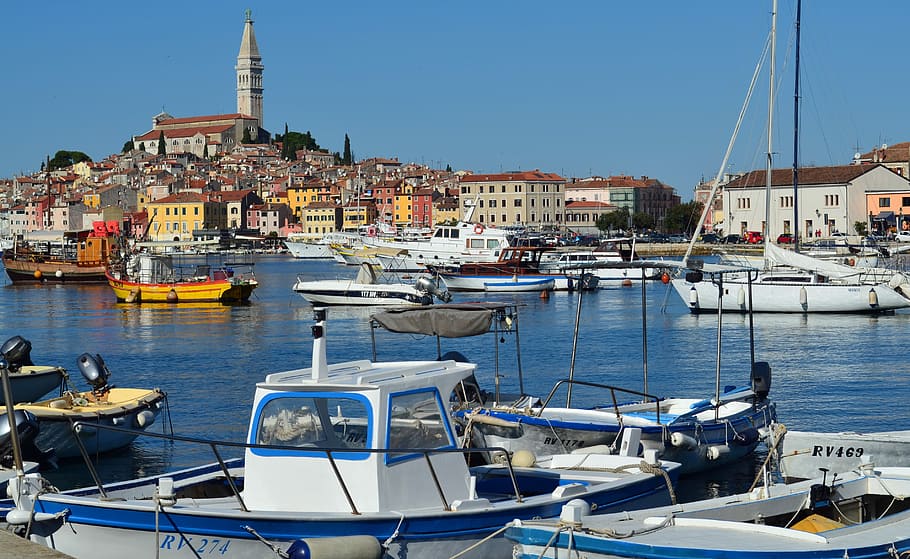 Rovinj, Croatia, Port, Historic, Old Town, historic old town, water, boats, church, istria