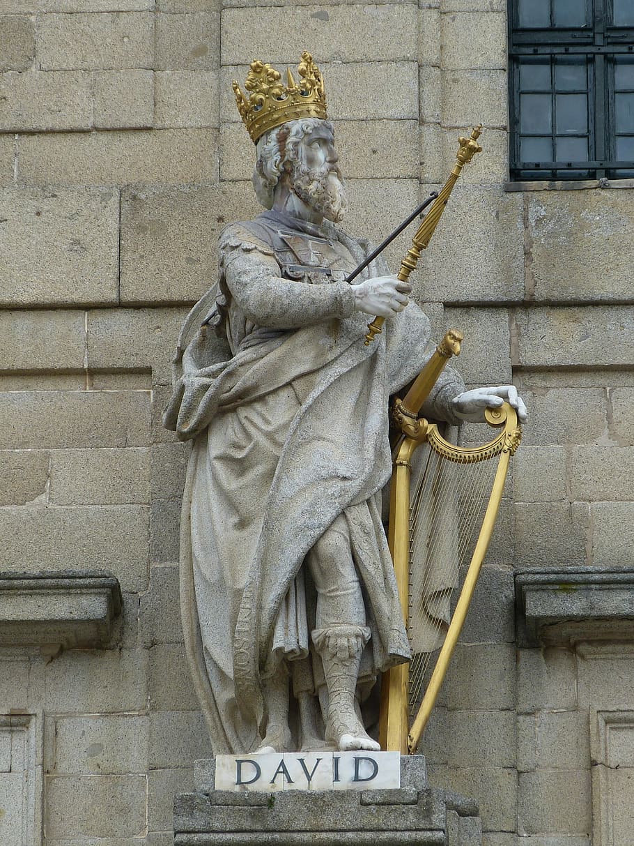 concrete, statue, Figure, King, David, David, King, King David, Harp, king, david, madrid