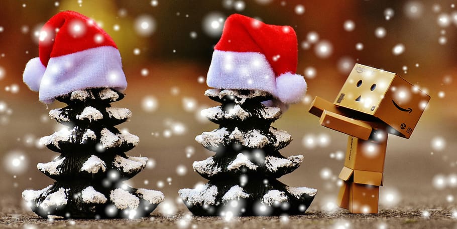 ダンボー, クリスマス, 図, もみ, 木, 面白い, 数字, 甘い, サンタ帽子, クリスマスの時期