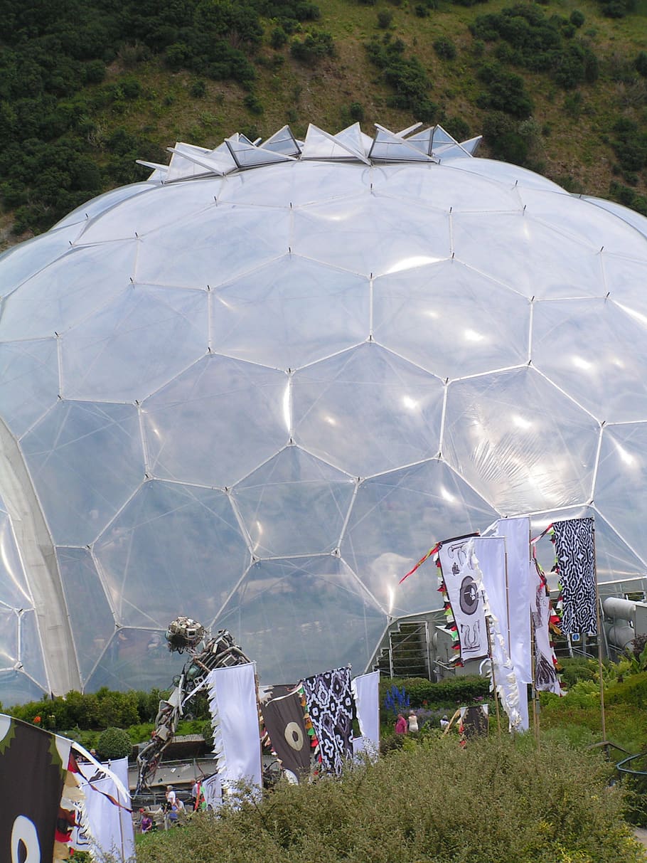 art, eden project, cornwall, england, greenhouse, plant, nature, day, white color, tent