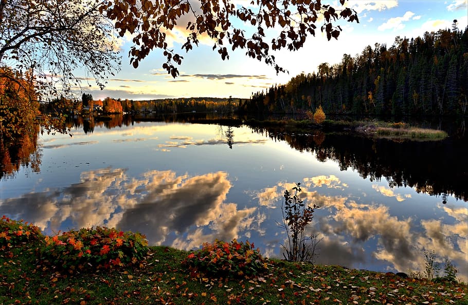 otoño, paisaje de otoño, hojas de otoño, colores, reflexiones, nubes, naturaleza, lago, agua, árboles