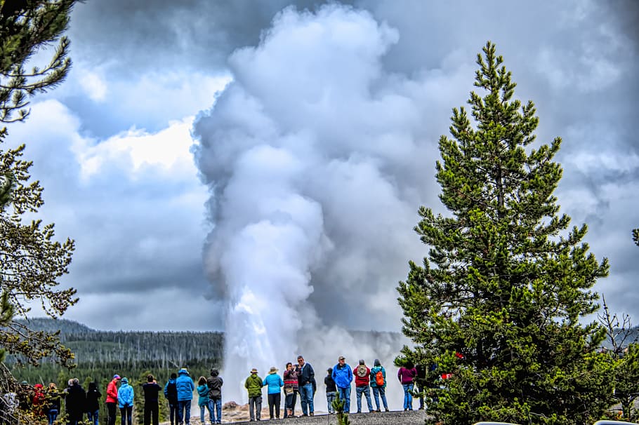 old faithful, geyser, thermal, wyoming, steam, national, park, water, geothermal, volcanic