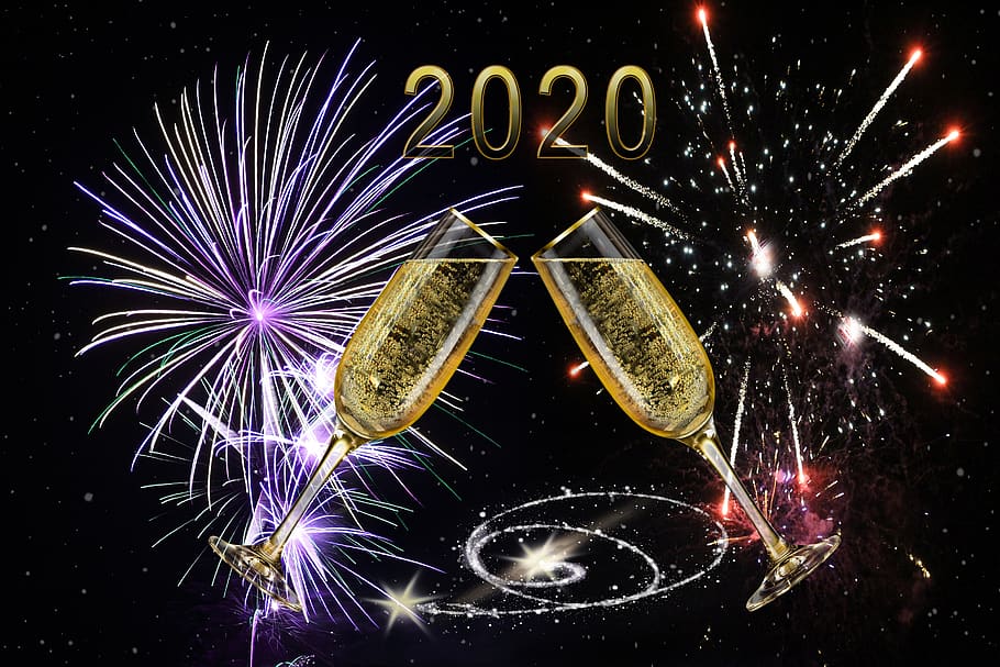 véspera de ano novo, dia de ano novo, 2020, virada do ano, comemorar, festival, bebida, encontro, sorte, champanhe