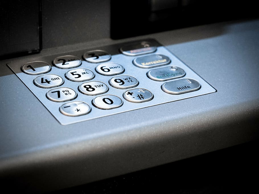 gris, botón de número de cajero automático, cajero automático, teclado numérico, número, código secreto, campo numérico, número secreto, retirar efectivo, tecnología