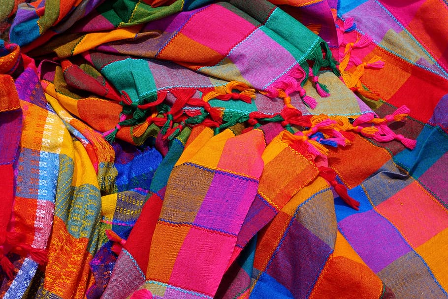 tekstil warna-warni, bersemangat, kain, warna-warni, warna, tekstil, pola, desain, dekoratif, geometris