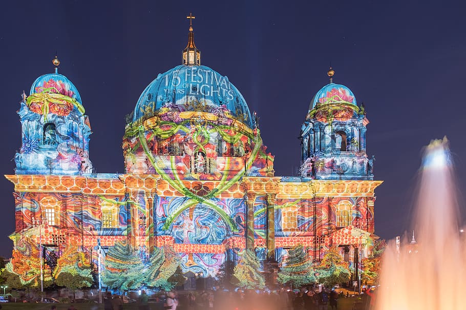 festival of lights, berlin, berlin cathedral, church, building, architecture, places of interest, landmark, 2019, art