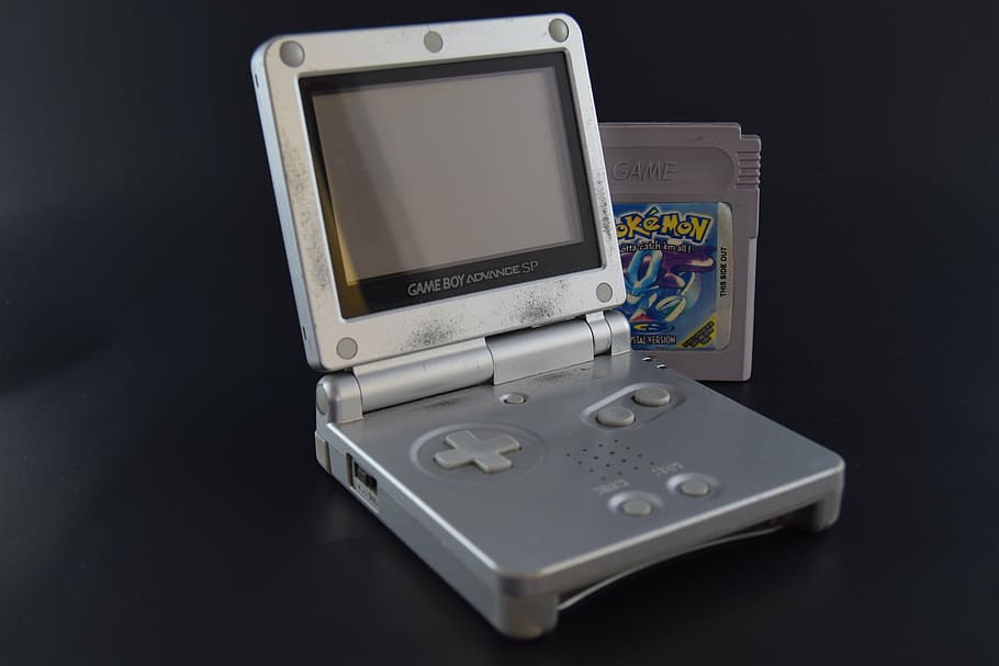 gray, nintendo gameboy advance, gameboy, video game, retro, technology, black background, connection, communication, indoors
