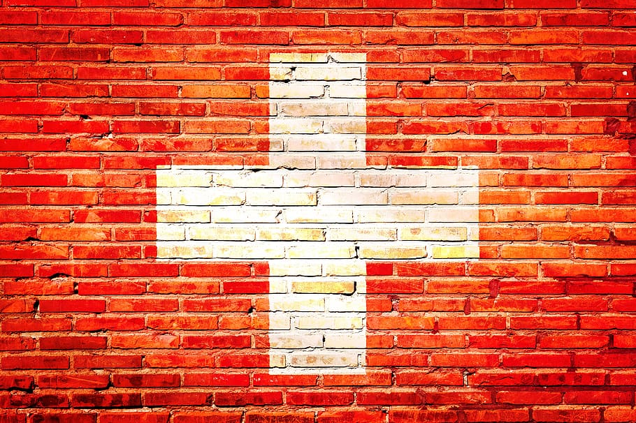 Suiza, bandera, suizo, nacional, símbolo, ladrillo, pared de ladrillo, pared, estructura construida, arquitectura