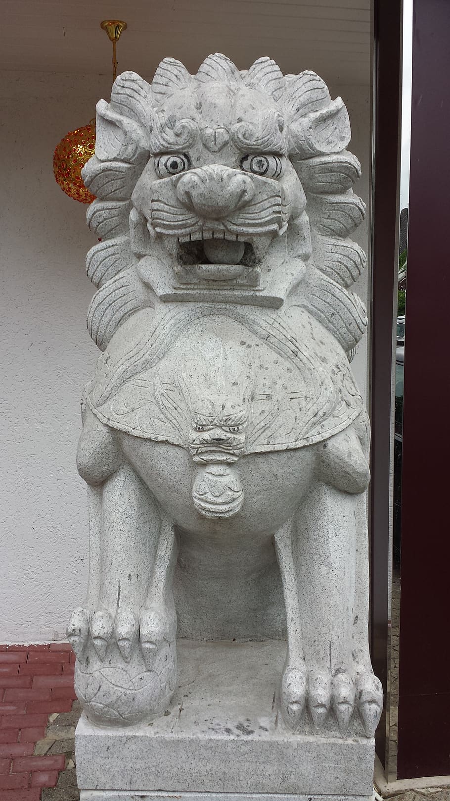 dragón, chino, piedra, figura, león, símbolo, restaurante, escultura, representación, arte y artesanía