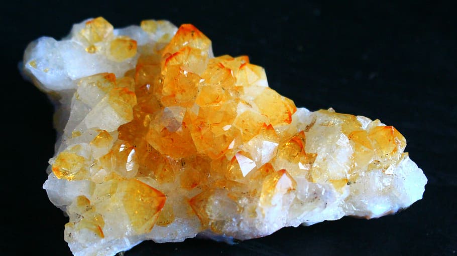 white, orange, geode, black, surface, yellow, stone, citrine, crystal, quartz