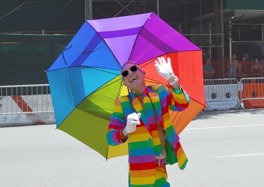 man, wearing, multicolored, long-sleeved, shirt, Rainbow, Lgbt, Pride, Lgbtq, Homosexual, lgbt