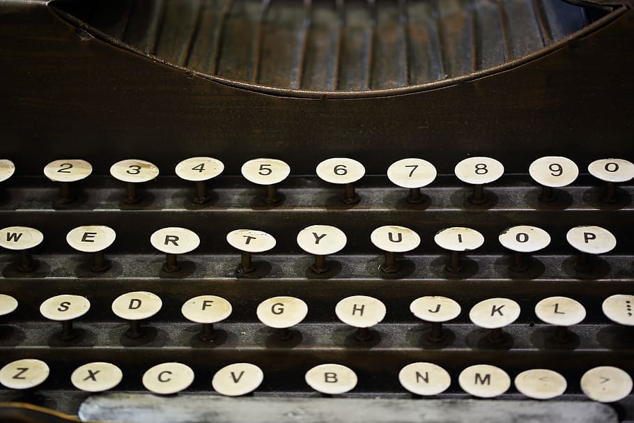 nostalgia, retro, typewriter, button, express, types of, write, indoors, in a row, full frame