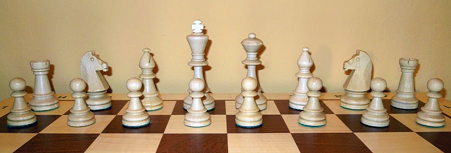 베이지 색 체스 세트, 체스, 체스 조각, 체스 게임, 체스 판, 검정색과 흰색, 놀이, 인물, 레이디, 왕