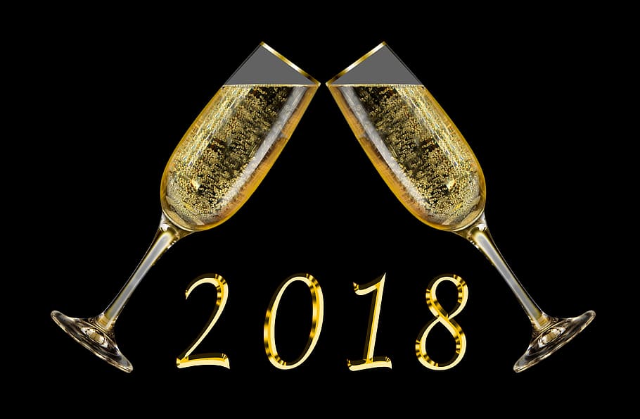 2018 champagne flute, emotions, new year's day, new year's eve, 2018, sylvester, fireworks, annual financial statements, turn of the year, new year's eve 2018