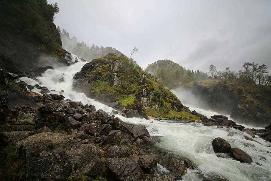 water stream, top, mountain, norway, waterfall, scandinavia, river, nature, water, scenics