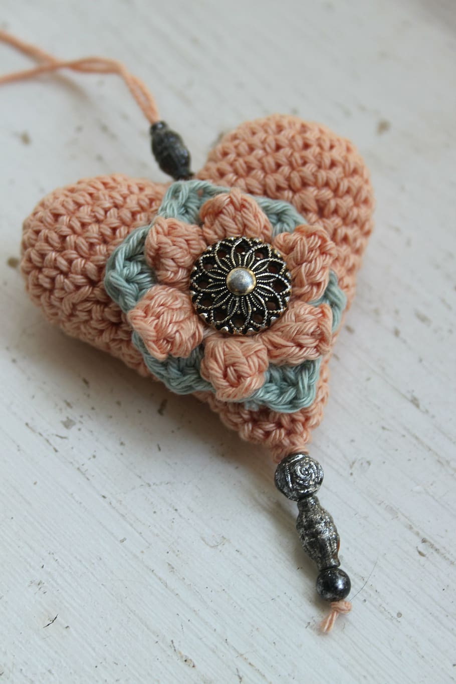 closeup, heart, knit, pendant, vintage, hooks, crochet, knitted, crochet pattern, the heart of