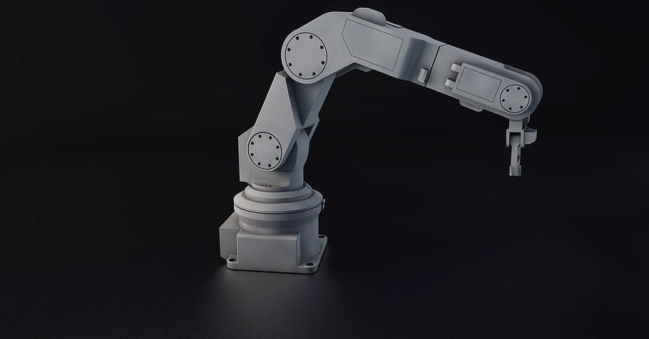 회색 산업 기계, 로봇, 로봇 팔, 강한, 기계, 조각, 시뮬레이션, 프로그램 작성, 모델, 생기