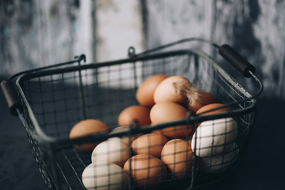 metal wire basket, eggs, Metal wire, basket, metal, wire, food, freshness, food and drink, indoors