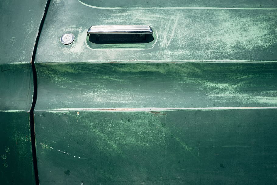 verde, coche, puerta, manija, cerradura, sin personas, fondos, fotograma completo, primer plano, metal