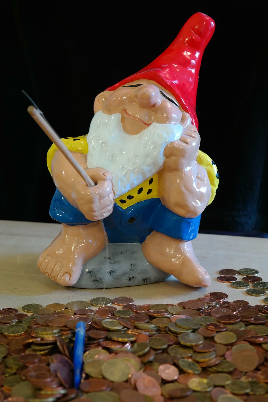 dwarf, ceramic, figurine, coin lot, money, fish, money shark, coins, cent, specie