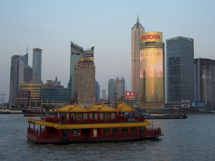 shanghai, behind, boat, Skyline, Pudong, Shanghai, China, China behind, China, cityscape, photos