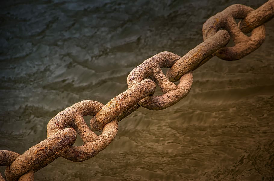 rusted, brown, chains, body, water, metal, technology, anchor chain, fixing, steel chain