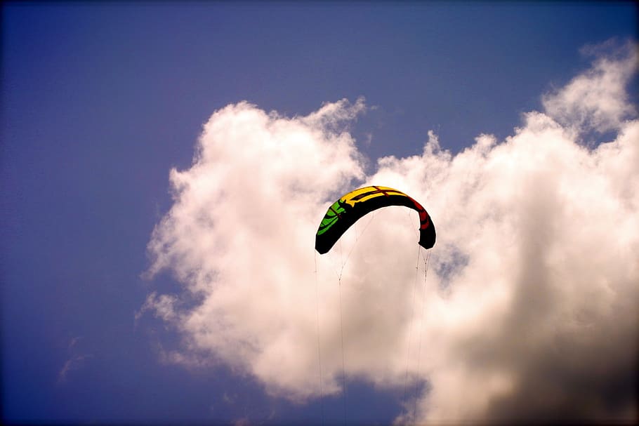 kite surfing, kite-boarding, kite, beach, flying kite, summer, summer sky, dom, sky, colorful