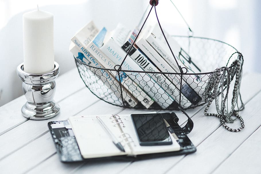 black, steel basket, white, pillar candle, stainless, steel candle holder, mobile, phone, smartphone, cell phone