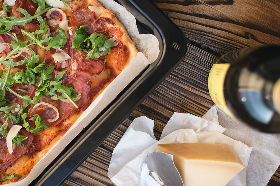pizza buatan sendiri, Homemade, pizza, Italia, tampilan teratas, kayu, makanan, keju, makan, makan malam