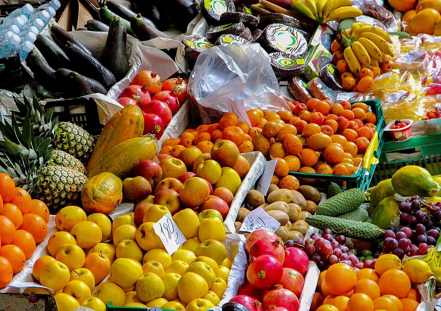 assorted-variety of fruits, fruit stand, fruit, market, fruits, vegetables, market stall, food, healthy, vitamins