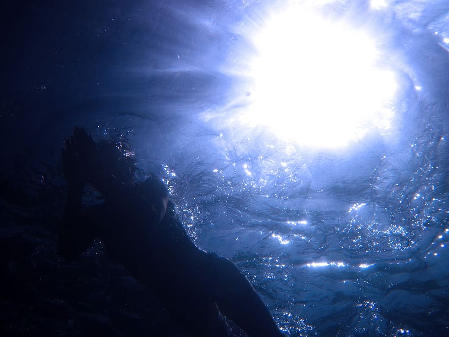bawah air, fotografi, sinar matahari, fotografi bawah air, di bawah, biru, dalam, menyelam, penyelam, cahaya