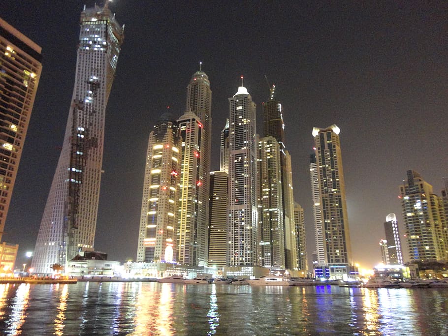 dubai, gedung pencakar langit, gedung-gedung tinggi, uni emirat arab, uae, dubai marina, eksterior bangunan, Arsitektur, struktur yang dibangun, diterangi