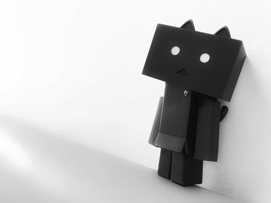 black, metal character, white, painted, wall, danbo, nyangbo, figures, doll, black and white