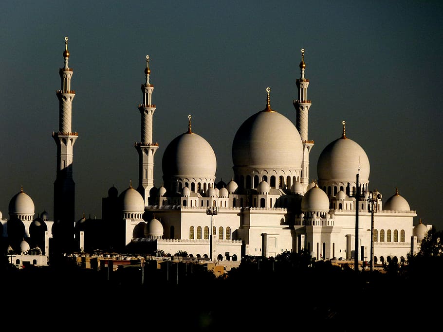 white mosque, abu dhabi, mosque, islam, u a e, sheikh zayed mosque, large mosque, places of interest, religion, minaret