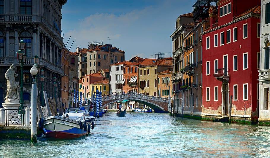 ilustração do canal de veneza, itália, veneza, água, gôndola, arquitetura, venezia, lagoa, veneza - itália, canal