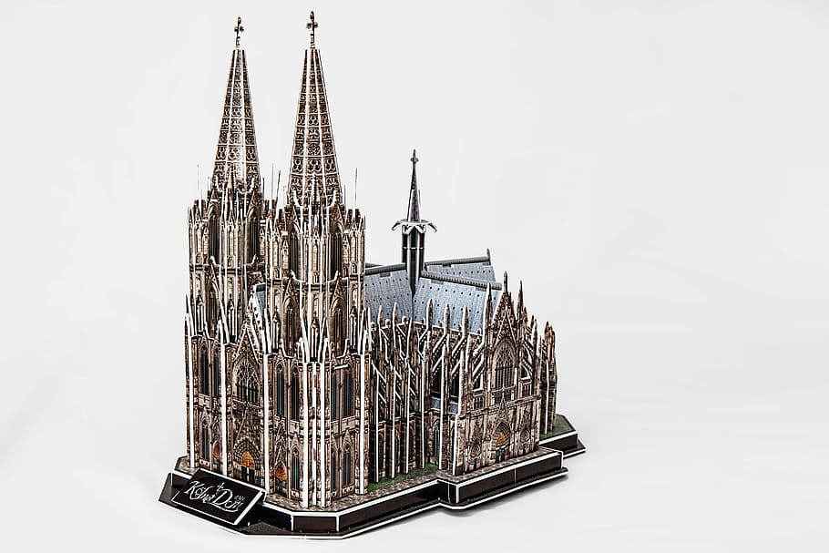 brown, white, building, miniature, white building, cologne cathedral, church, high cathedral, saints peter and mary, diocese