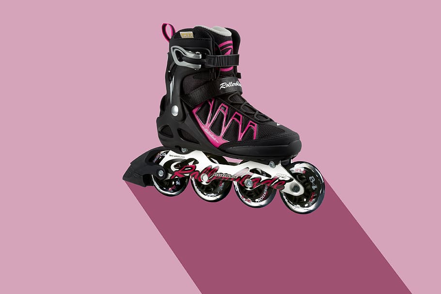 unpaired, black, pink, inline, skate, inline skate, sport, training, shoe, roll