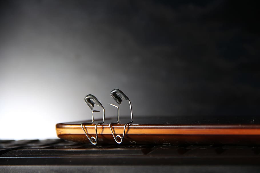 safety pin, love, indoors, close-up, copy space, studio shot, selective focus, office, table, music