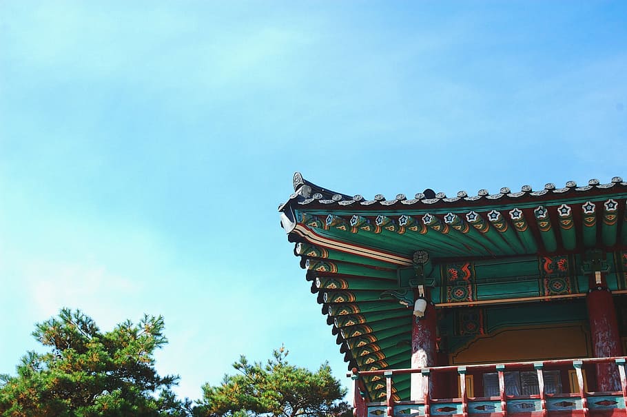 verde, marrom, pagode, baixo, ângulo, fotografia, vermelho, templo, arquitetura, azul