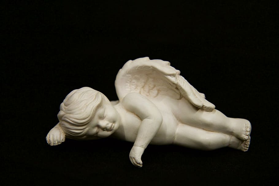 angel figurine, black, background, art, ceramic, figure, angel, anatomy, animal, black background