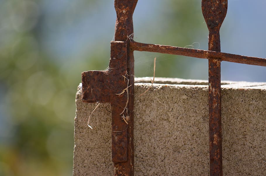 oxide, fence, time, metal, rusty, focus on foreground, close-up, day, old, decline